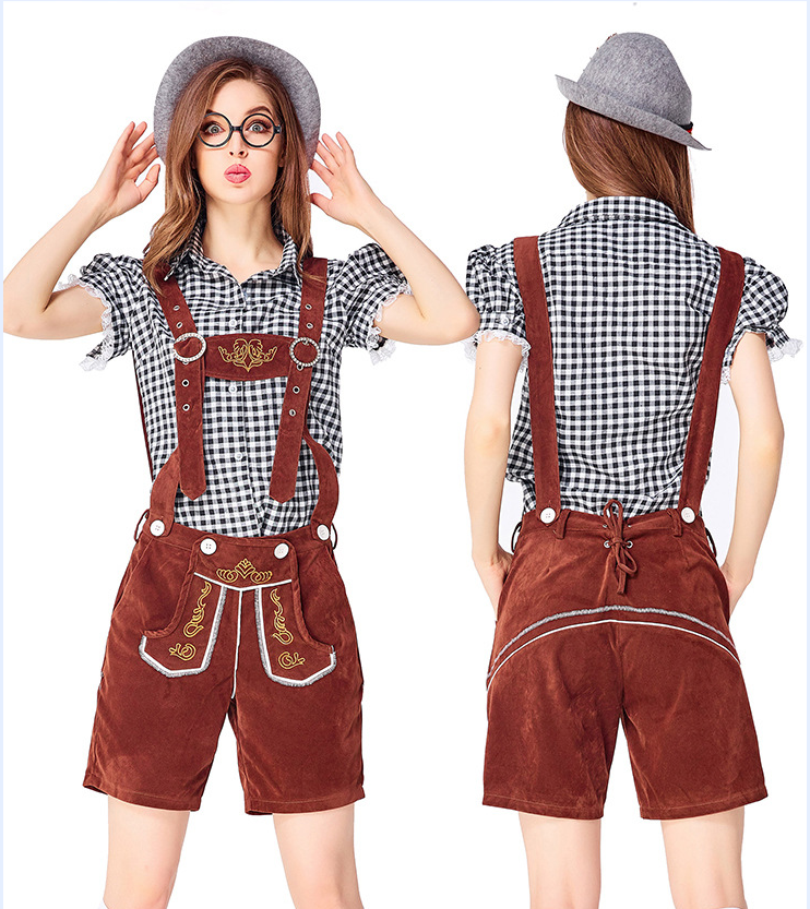 Womens Oktoberfest Outfit Embroidered Blouse with Lederhosen Shorts